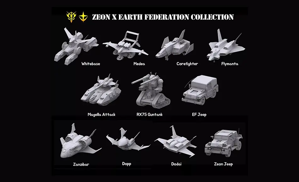 模型资产 – 高达汽车装备模型 Gundam Zeon X Earth Federation Space military Collection 3D model