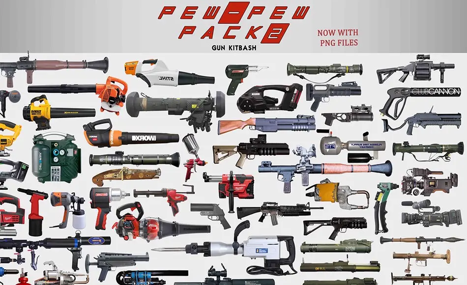 80 件枪械武器概念图 Pew Pew pack 2 (80 gun kitbash set)