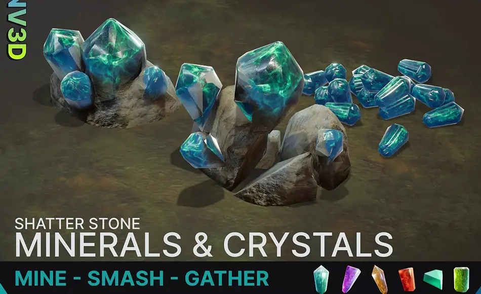 Unity资产 – 矿物晶体资源包 Shatter Stone: Minerals & Crystals Mining Resource Pack