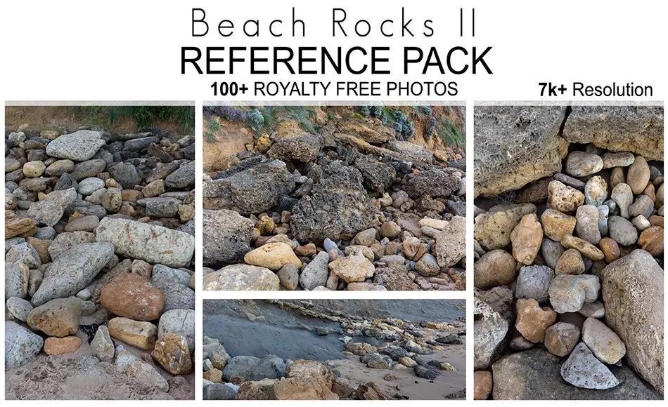 100 张海滩岩石参考照片 Reference Pack – Beach Rocks II – 100+ Royalty Free Photos