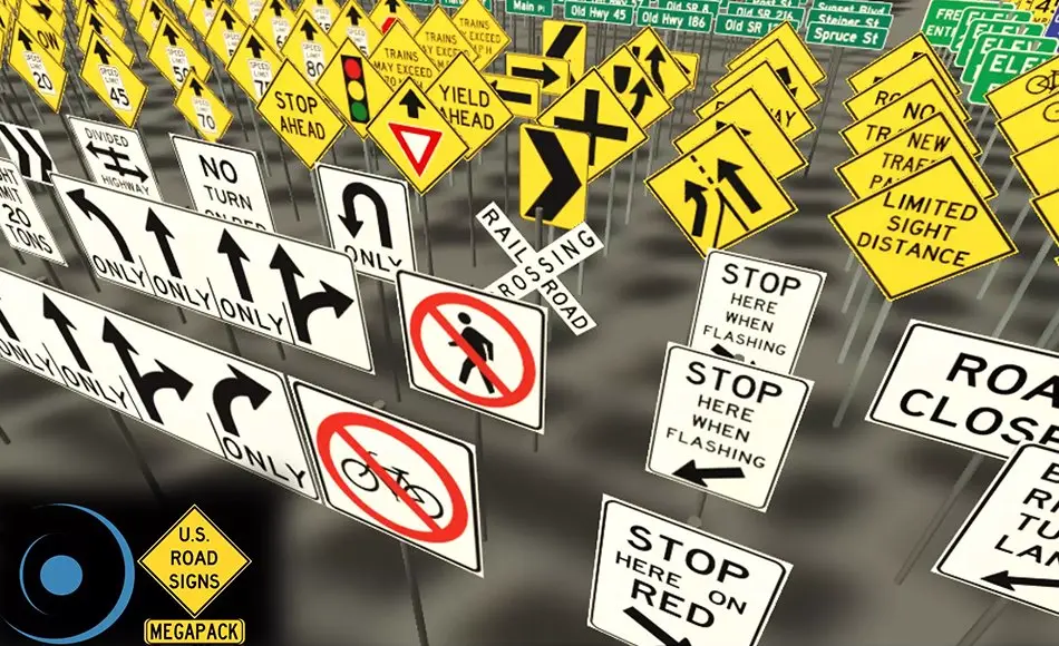 Unity资产 – 道路标志包 US Road Signs Megapack