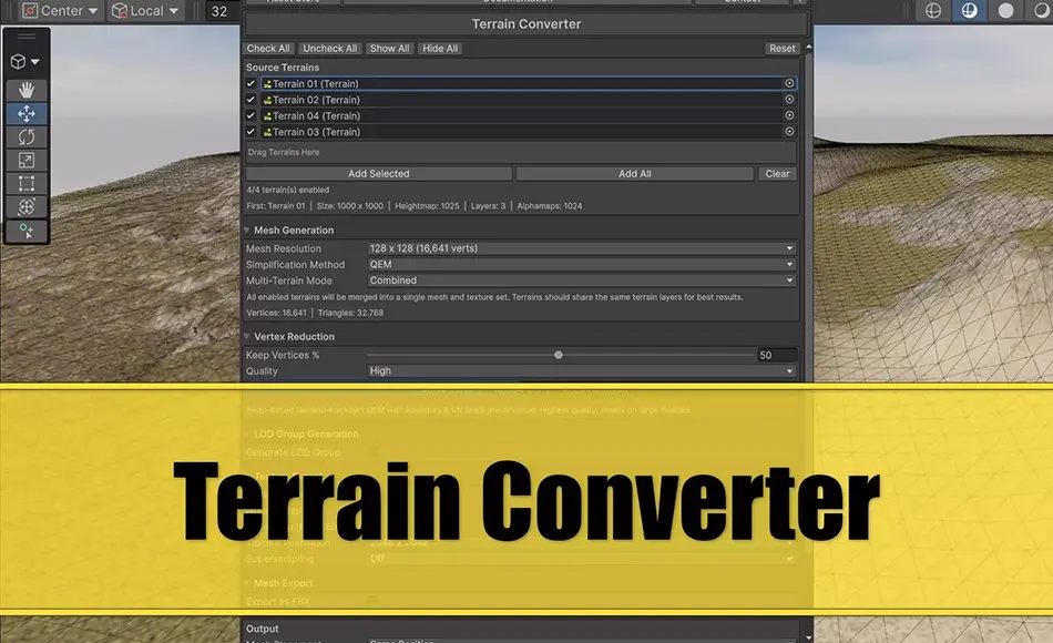 Unity插件 – 形转换网格插件 Terrain Converter – Terrain to Mesh for Unity 6, MicroVerse, Gaia Terrain