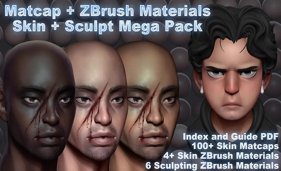 Zbrush材质- 皮肤与雕塑材质包 Skin & Sculpt Matcaps + ZBrush Material Mega Pack Zbrush材质- 皮肤与雕塑材质包 Skin & Sculpt Matcaps + ZBrush Material Mega Pack
