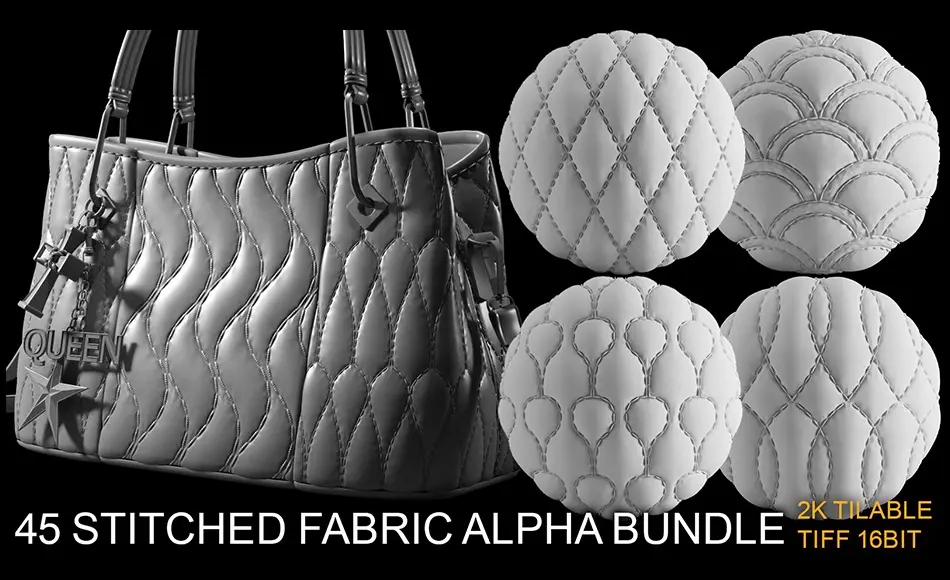 45 种缝合布和织物贴图 STITCHED CLOTH AND FABRIC ALPHA BRUSH BUNDLE vol2