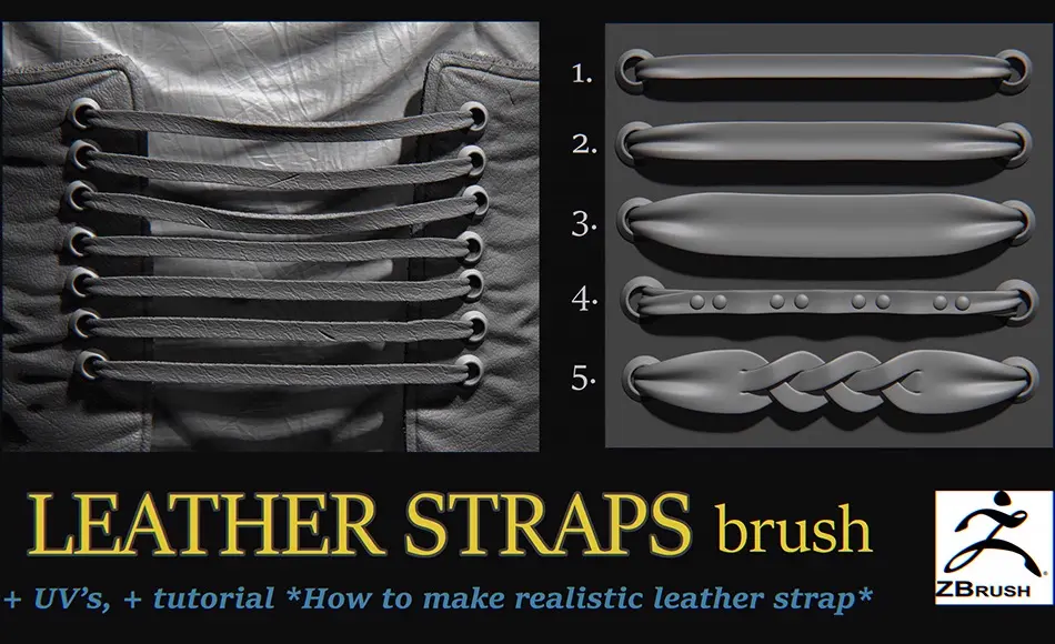 Zbrush笔刷 – 皮革笔刷 Leather Straps brush