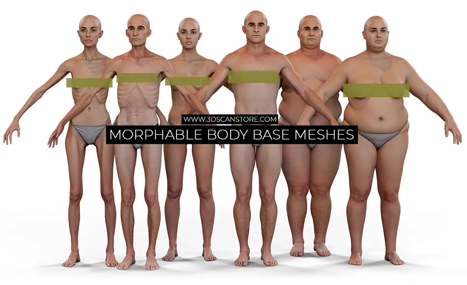 3DScan Store – 可变形的男性和女性基础角色模型 Morphable Male and Female Base Meshes