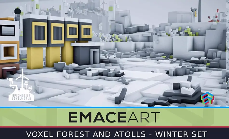 Unity资产 – 风格化冬季森林 Low Poly Voxel Winter Forest – Islands & Caves Pack: EpicVoxel