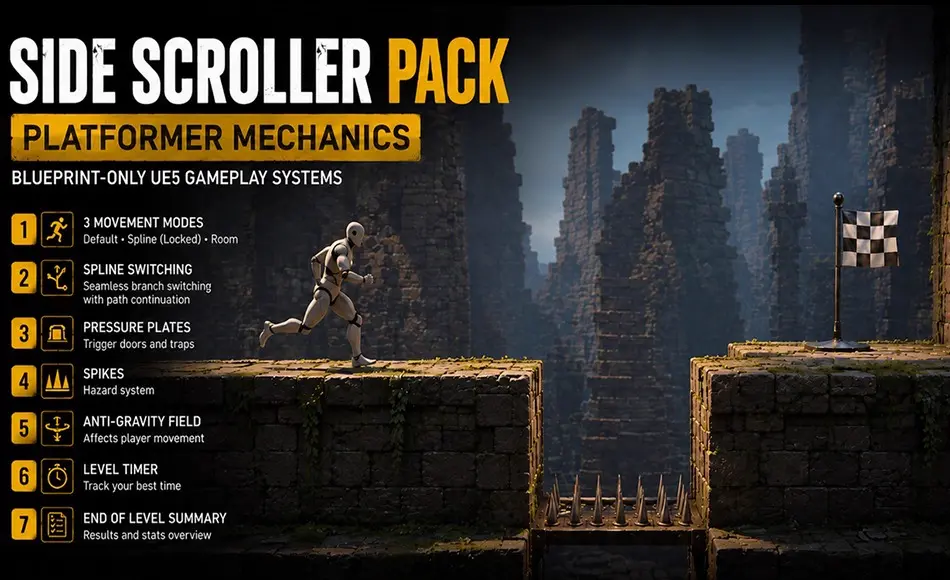 【UE5】游戏开发模板 Side Scroller Pack – Platformer Mechanics 【UE5】游戏开发模板 Side Scroller Pack – Platformer Mechanics