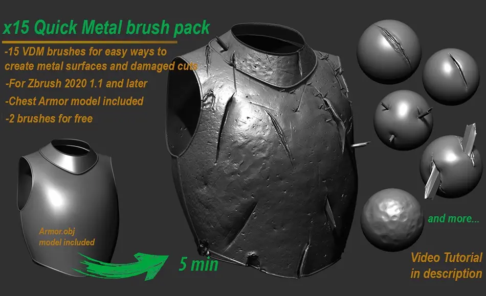 Zbursh笔刷 – 盔甲金属表面切口伤痕笔刷预设 Quick Metal Surface and Cuts Brush