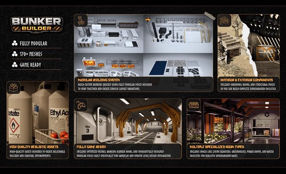 【UE5】模块化掩体建造套件 Bunker Builder: Modular Bunker Building Kit (Bunker, Facility, Modular Bunker) 【UE5】模块化掩体建造套件 Bunker Builder: Modular Bunker Building Kit (Bunker, Facility, Modular Bunker)