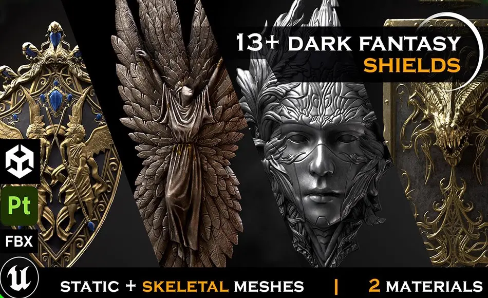 【UE5】黑暗奇幻盾牌 13+ Dark fantasy shield