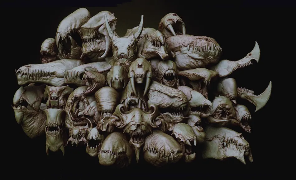 Zbrush笔刷 – 怪物头骨笔刷 JAWS 2 – Another 33 Monster Mouths & Skulls IMM Brush