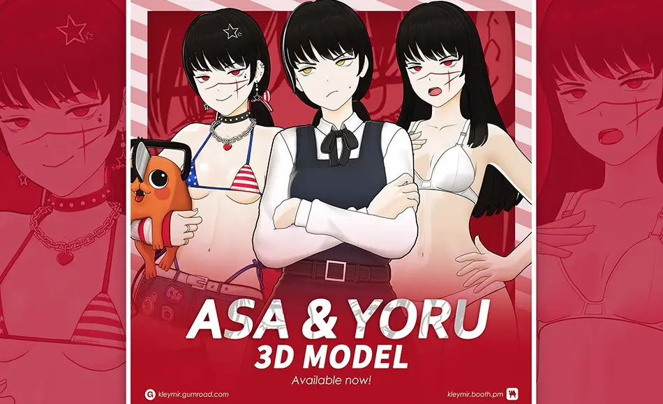 Unity角色 – Asa & Yoru Model (T Pose + Outfit Variations)