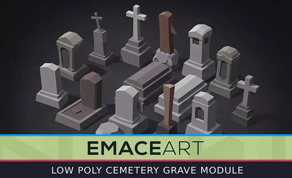 Unity资产 – 风格化形墓地套件 Low Poly Cemetery Kit: NecroPOLY – Graves Module
