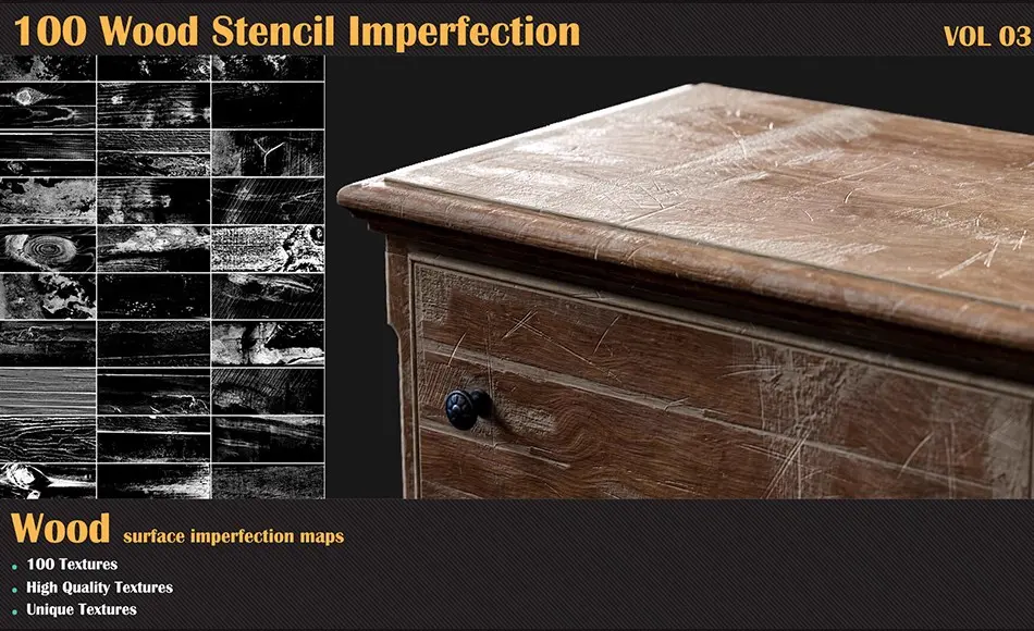 100 张木头磨损划痕纹理贴图 Wood Stencil Imperfection-VOL 03