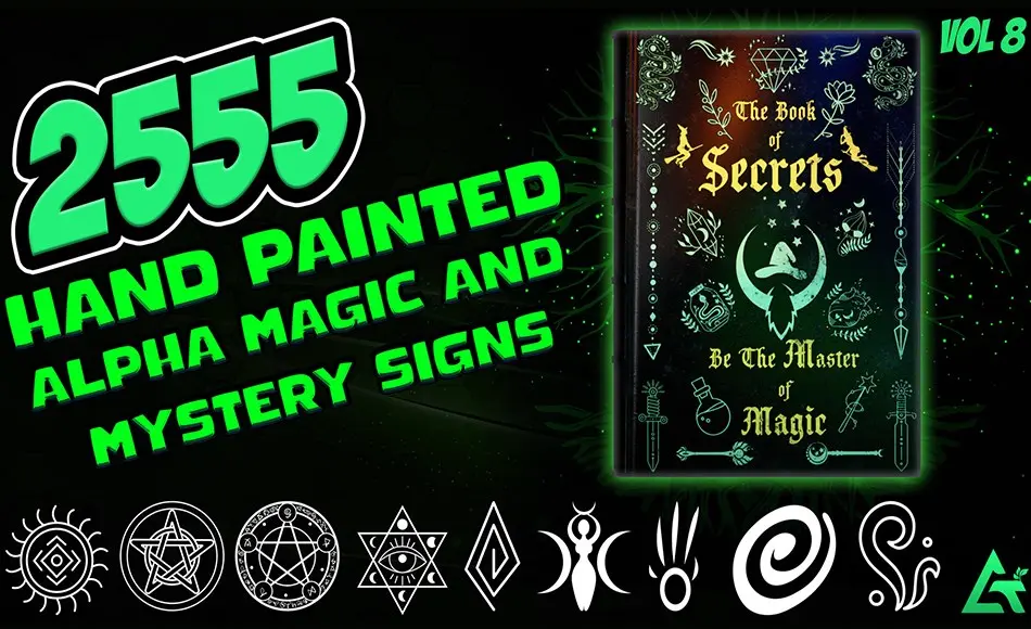 2555 张手绘魔法神圣符号资产包 Hand Painted Alpha Magic, Mystery & Sacred Signs and Elements (MEGA Pack) – Vol 8