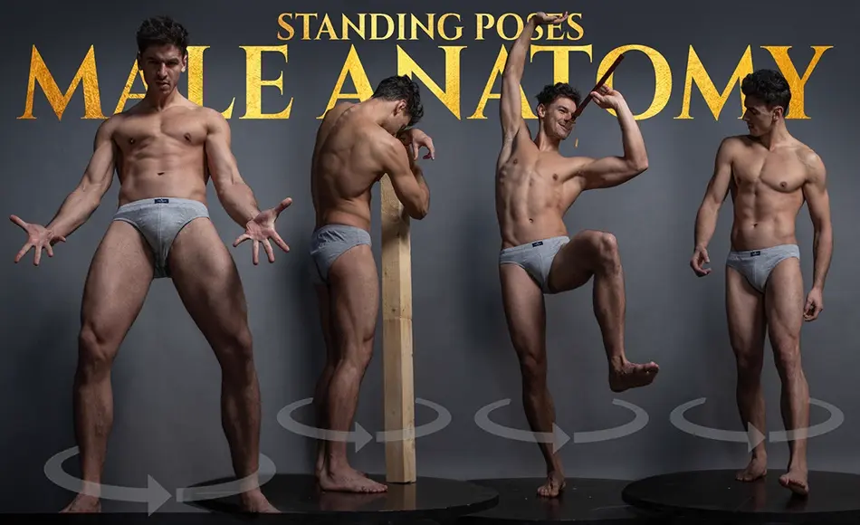 851 张男性站立姿态人体解剖参考 Male Anatomy (Standing Turnaround Poses) – Reference Photo Pack 851 JPEGs noAI