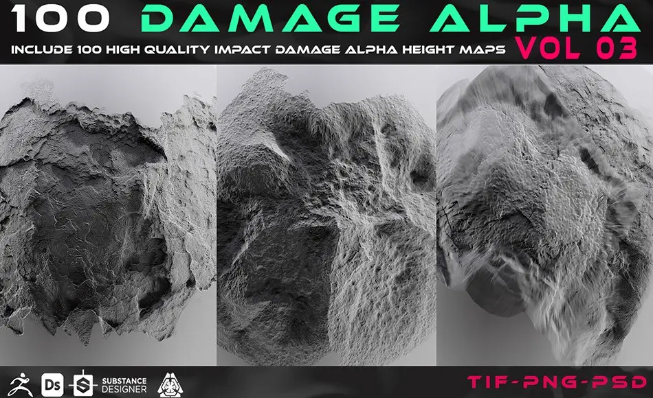 100 种高质量的破损贴图 100 Damage Alpha vol 03