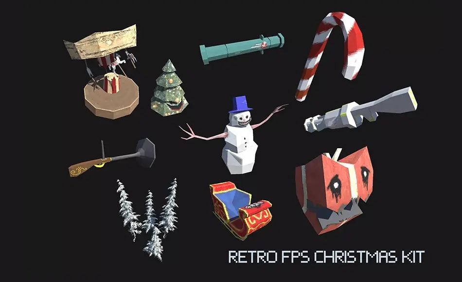 Unity资产 – 圣诞节道具 Retro FPS Christmas 3D Kit Unity资产 – 圣诞节道具 Retro FPS Christmas 3D Kit