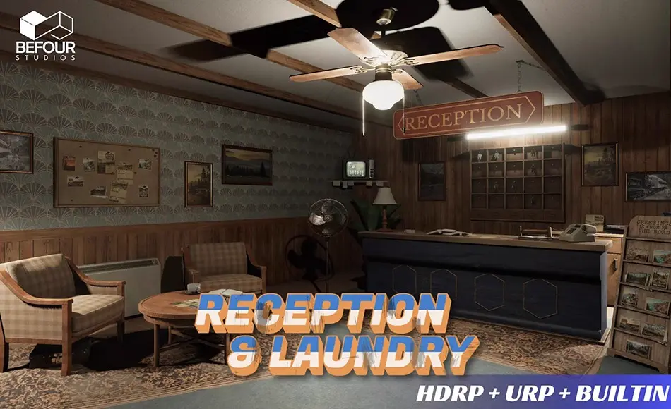 Unity场景 – 旅馆内部环境 Motel Reception Interior Environment (Hotel, Realistic, Modular)