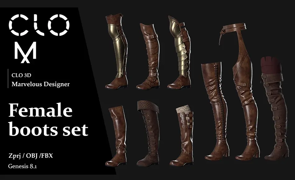 模型资产 – 女靴模型套装 Female boots set  + OBJ, FBX