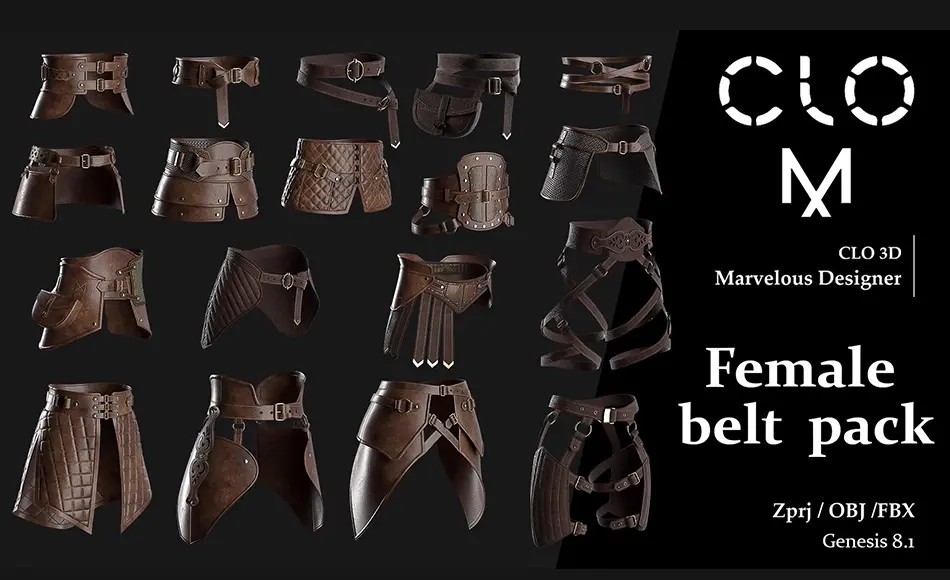 模型资产 – 女性腰带 Female belt pack + OBJ, FBX