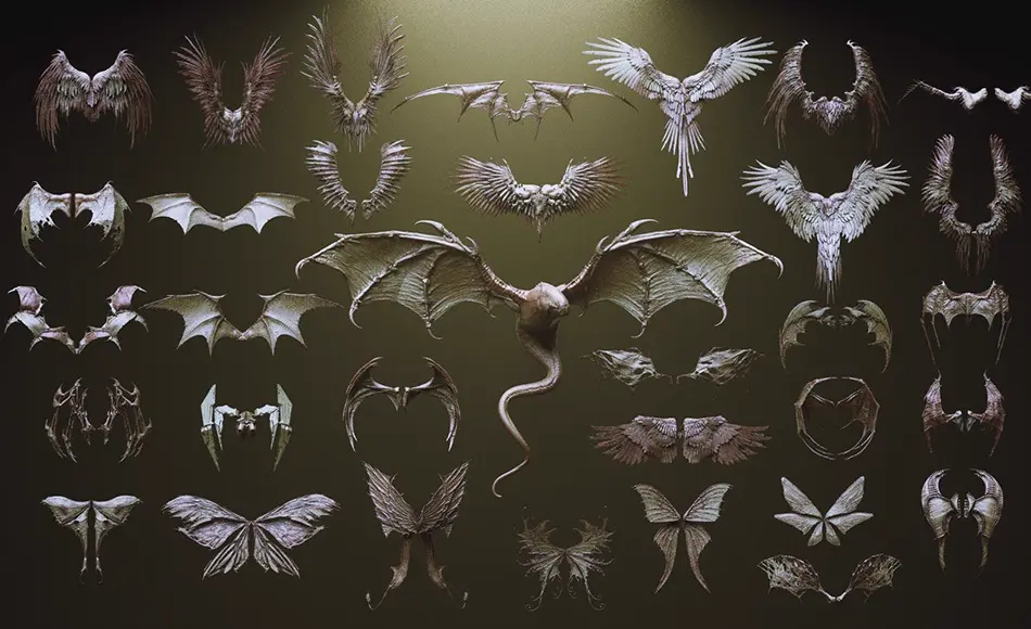 Zbrush模型 – 33 组高精度生物翅膀模型 33 Character & Creature wings Zbrush模型 – 33 组高精度生物翅膀模型 33 Character & Creature wings