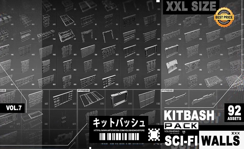 模型资产 – 科幻墙体资产 Sci-Fi walls Kitbash Pack_92+ Vol.7