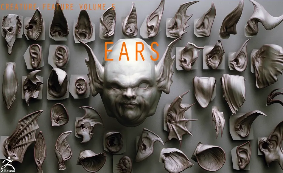 Zbrush模型 – 40 组高精度耳朵模型 EARS – 40 ZBrush VDMs