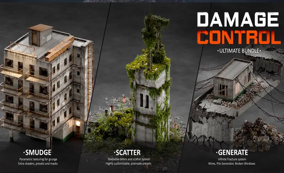【中文字幕】Blender教程 – 破旧废墟建筑破损老旧房屋制作教程 + 资产预设 Damage Control Bundle