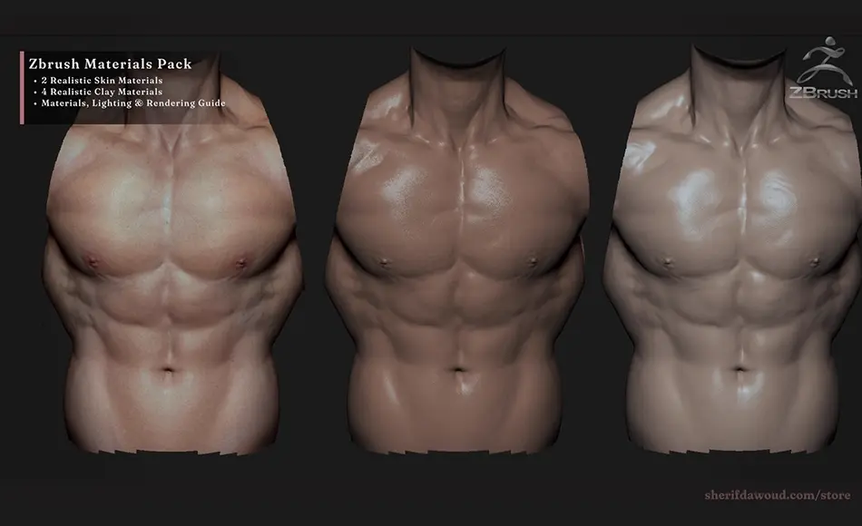 写实皮肤粘土材质包 Zbursh | Realistic Skin & Clay Material Pack + Bonus Tutorial