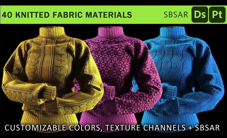 40 组写实针织面料材质 knitted fabric material bundle (sbsar, customizable color)