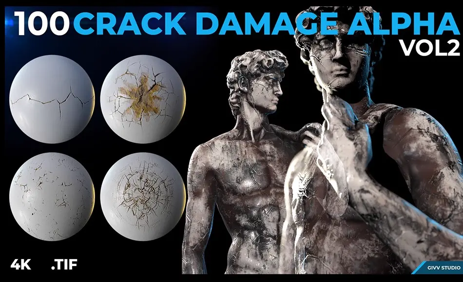 100 组破碎裂痕纹纹理包 100 Crack Damage Alpha Vol 2