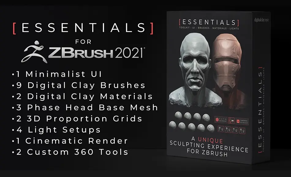 Zbrush插件 – 数字粘土基础工具包 The Digital Clay Essentials toolkit (Zbrush 2021)