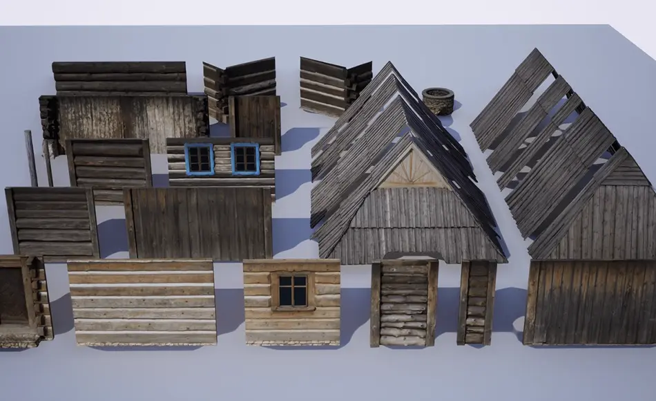 【UE4/5】模块化木制房屋道具 WOODEN MODULAR HOUSE PROPS