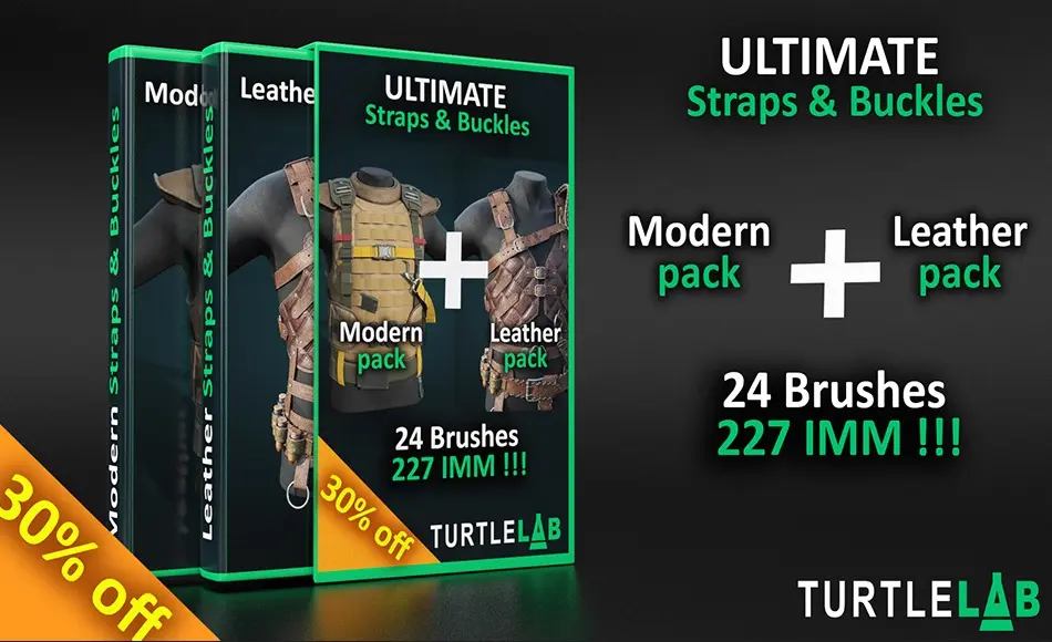 Zbrush笔刷 – 卡扣绑带笔刷 ULTIMATE Strap & Buckles