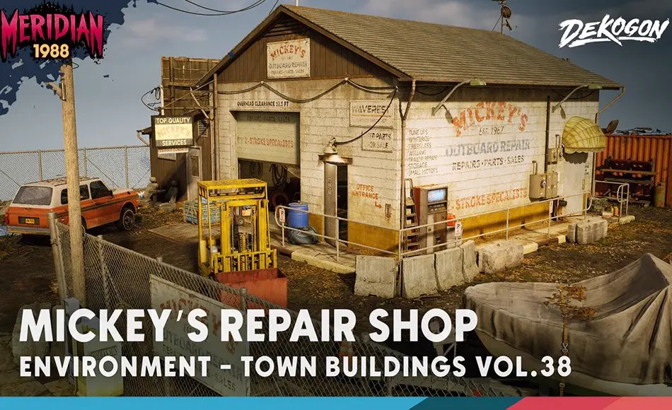 【UE5】汽车修理店 Meridian 1988: Mickey’s Repair Shop – Modular Environment (VOL 38)