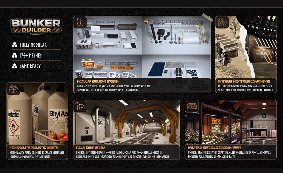 【UE5】模块化掩体建筑 Bunker Builder: Modular Bunker Building Kit (Bunker, Facility, Modular Bunker) 【UE5】模块化掩体建筑 Bunker Builder: Modular Bunker Building Kit (Bunker, Facility, Modular Bunker)