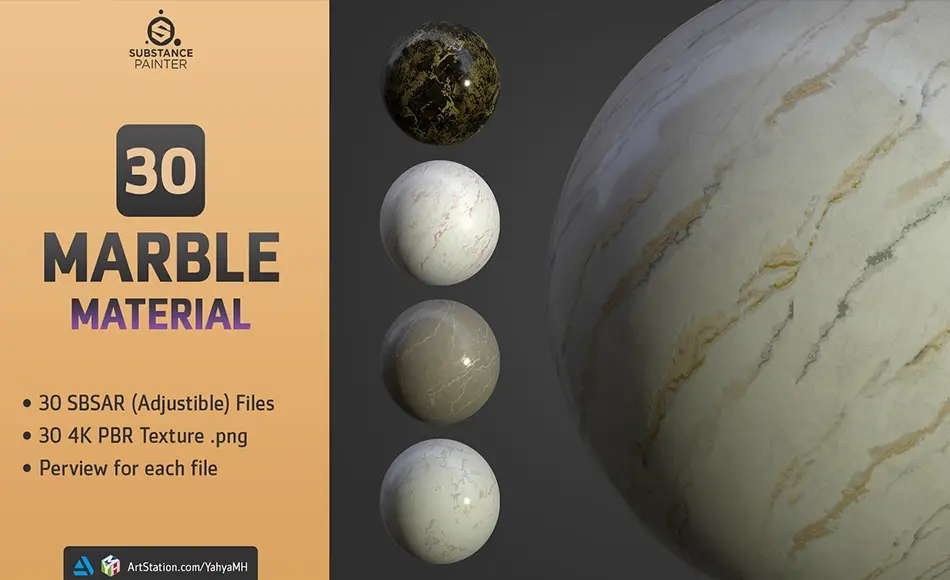 30 组大理石材质 30 Marble Materials (SBSAR, 4K PBR Texture) – Environment Library VOL 01 30 组大理石材质 30 Marble Materials (SBSAR, 4K PBR Texture) – Environment Library VOL 01