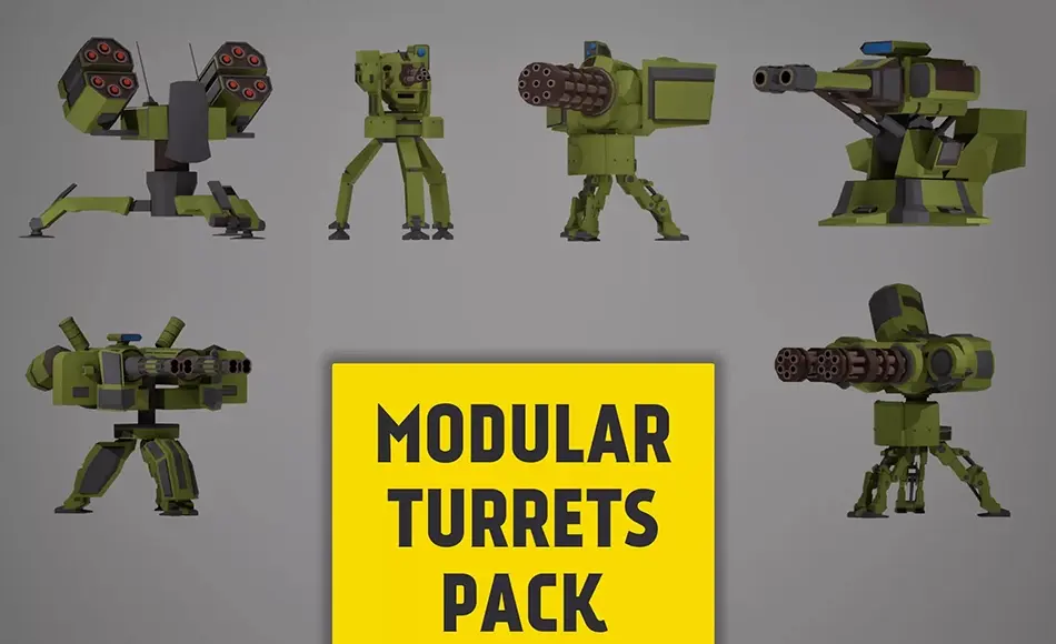 Unity资产 – 风格化模块化炮塔 Polygon Modular Turrets