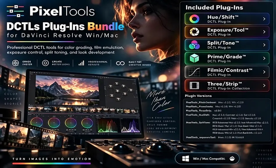 DaVinic Resolve插件 – 调色工具包 PixelTools – DCTLs Plug-Ins Bundle for DaVinic Resolve Win/Mac