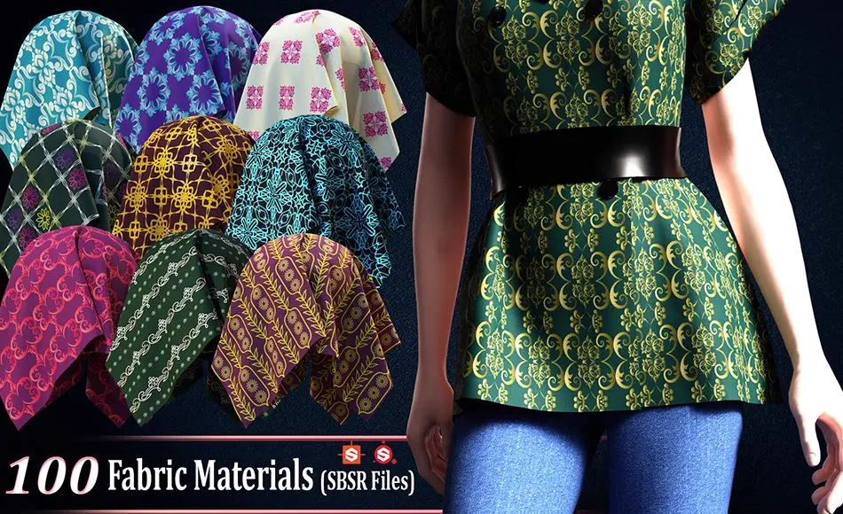 100 种程序化织物材质 100 Fabric Materials-SBSAR-Vol01