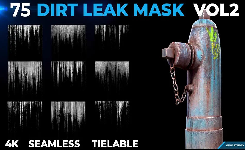 75 种不同污渍效果贴图 75 DIRT LEAK EFFECT MASK- VOL 2 (4K SEAMLESS TILEABLE)