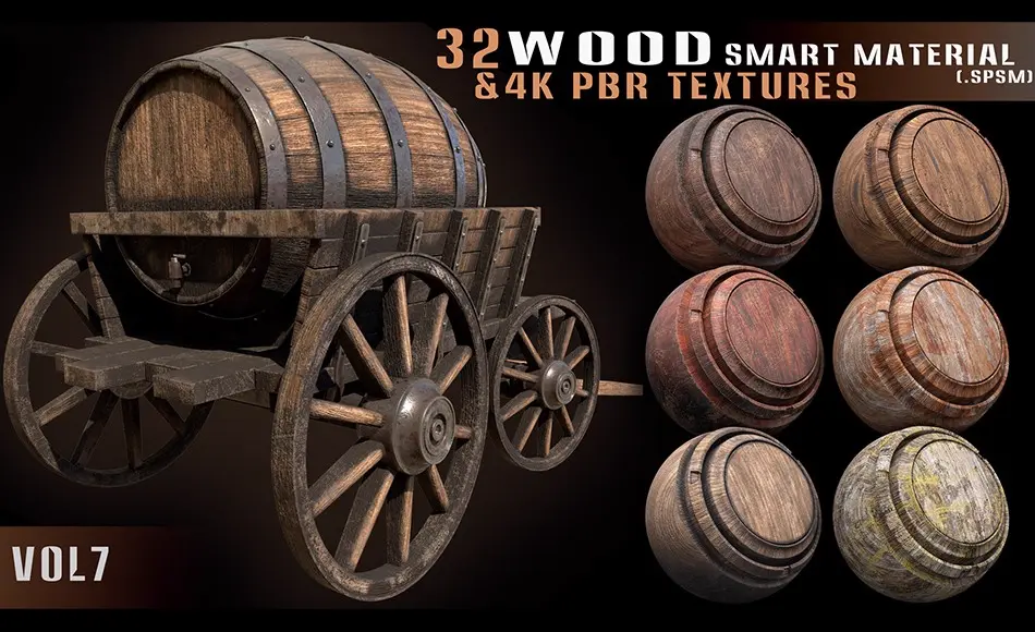 32 种木质智能材质4k PBR 纹理 32 wood smart material + 4k PBR textures – Vol 7