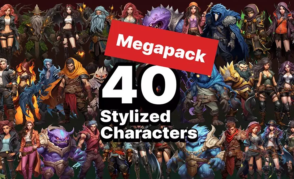 Unity资产 – 奇幻卡通角色 40 unique fantasy cartoon stylized male and female characters drawn style vol.4