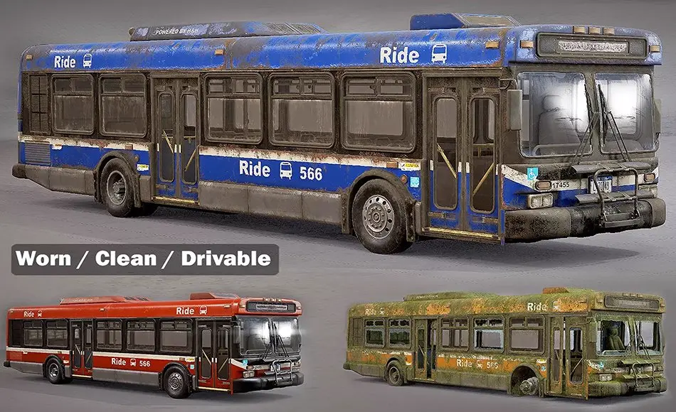 Unity资产 – 废弃城市公交车 Abandoned City Bus – Drivable Unity资产 – 废弃城市公交车 Abandoned City Bus – Drivable