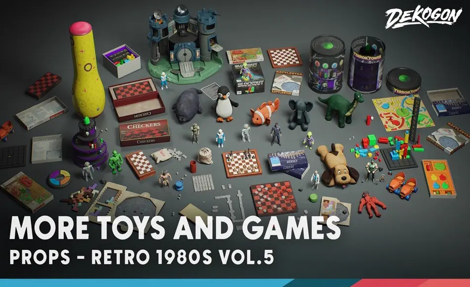 【UE5】80年代复古游戏玩具 Retro 80’s VOL.5 – MORE Toys & Games (Nanite and Low Poly)