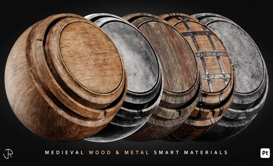 SP材质 – 中世纪木头金属智能材质 Medieval Wood & Metal Smart Materials for Substance 3D Painter SP材质 – 中世纪木头金属智能材质 Medieval Wood & Metal Smart Materials for Substance 3D Painter