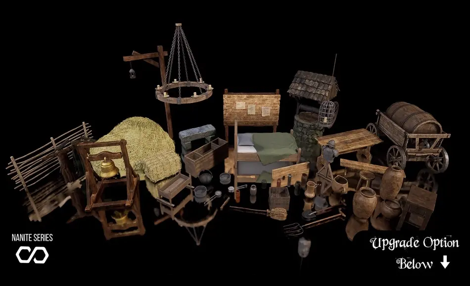 【UE5】中世纪村庄道具 (Nanite) Medieval Village Kit – Village Props (Village, Medieval Props, Fantasy)