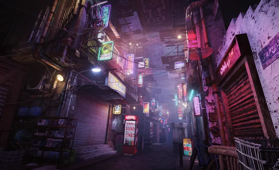 模型资产 – 赛博朋克开罗街景 Cairo City Cyberpunk Streets – Animated Neon Signs – Day and Night – Egyptian Cyberpunk
